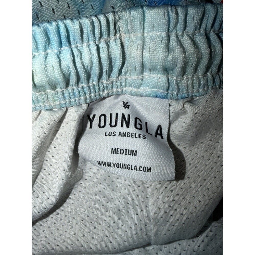 YoungLA Mesh Gym Shorts Mens Medium Blue Roses Floral 4" Weightlifting - Picture 5 of 7